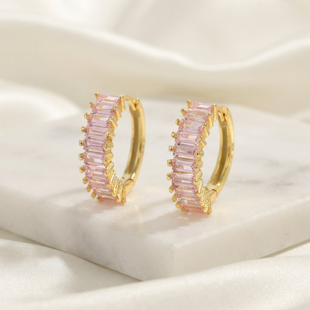 Pink Stone Hoop Earrings