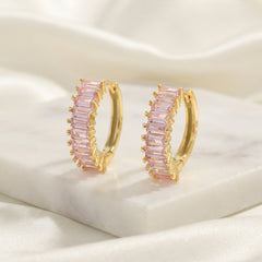 Pink Stone Hoop Earrings